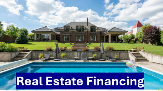 A house and pool, linking to information about Real Estate Financing.